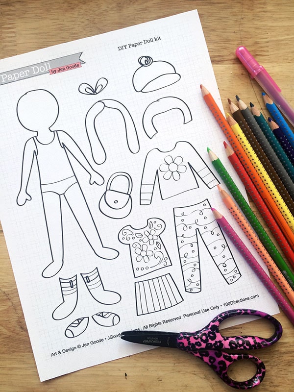 Printable paper doll set you can color yourself