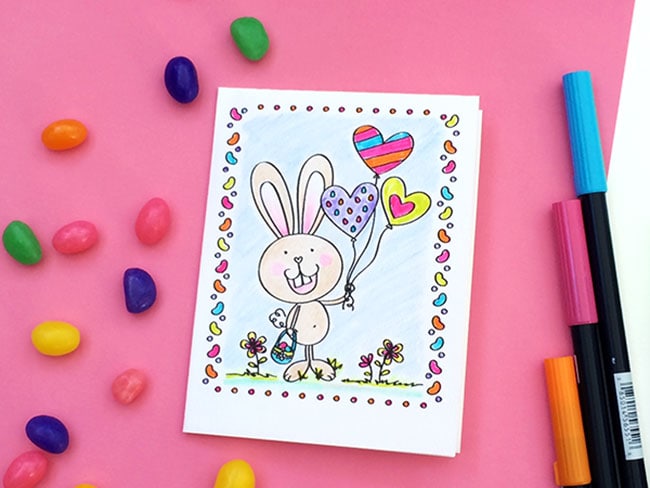 Printable Easter bunny card you can color.