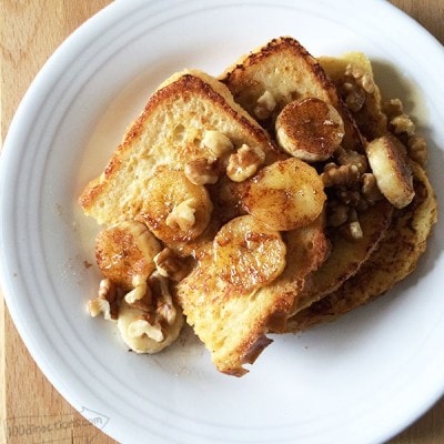 Delicious sourdough french toast with bananas and walnuts