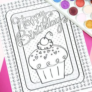 Happy Birthday Cupcake Coloring Page by Jen Goode