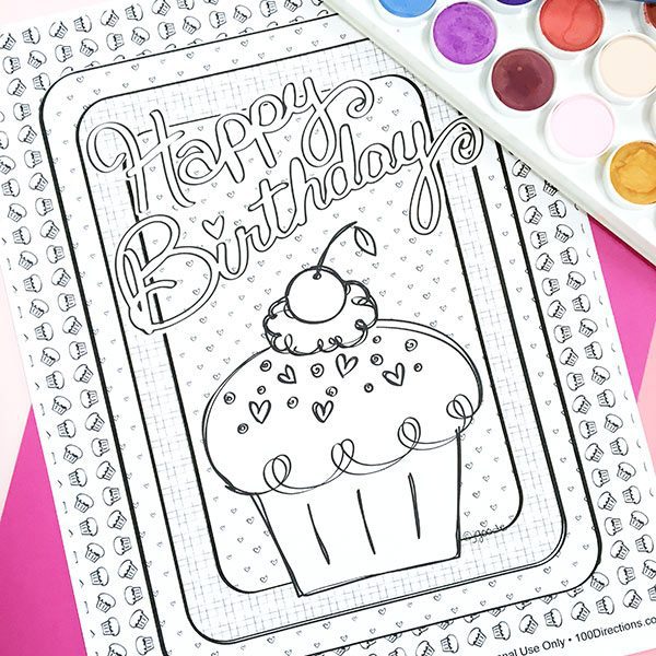 Happy Birthday Cupcake Coloring Page by Jen Goode