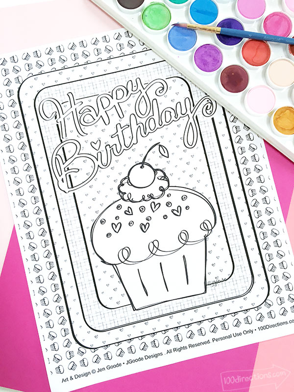 Happy Birthday Cupcake Coloring Page by Jen Goode
