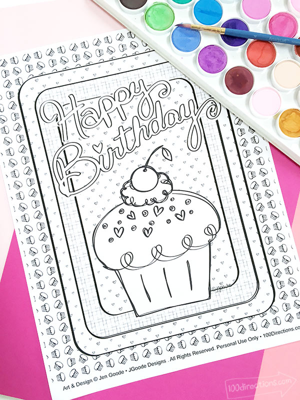 happy birthday cupcake coloring page 100 directions