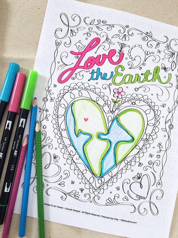 Earth Day Coloring Page - Love the Earth designed by Jen Goode