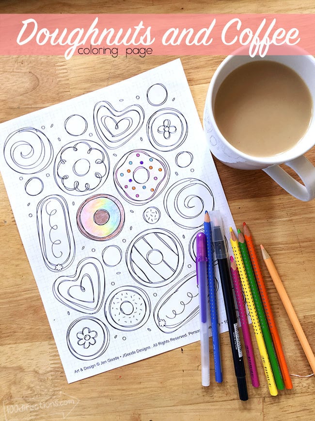 Doughnut Coloring Page designed by Jen Goode