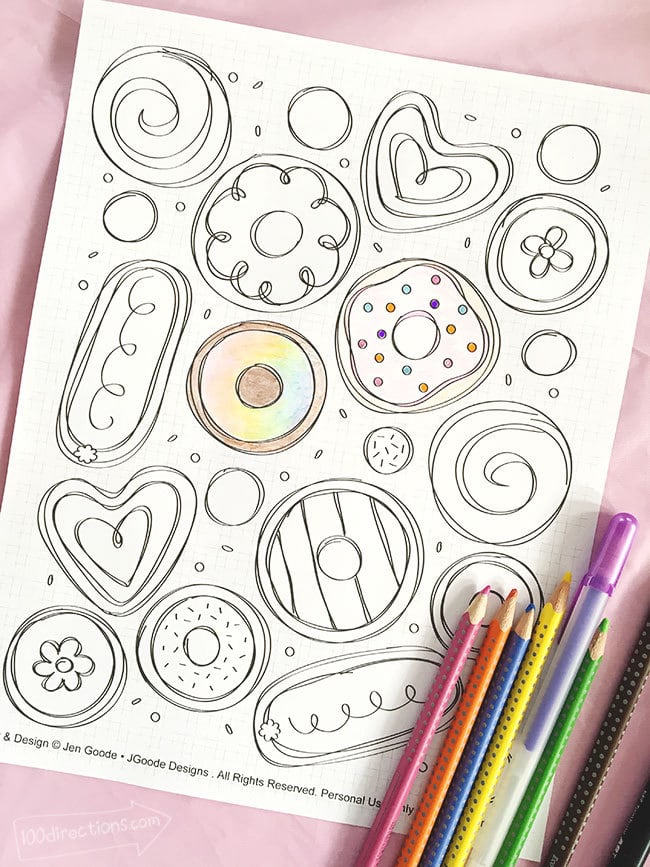 Cute doughnut coloring page by Jen Goode