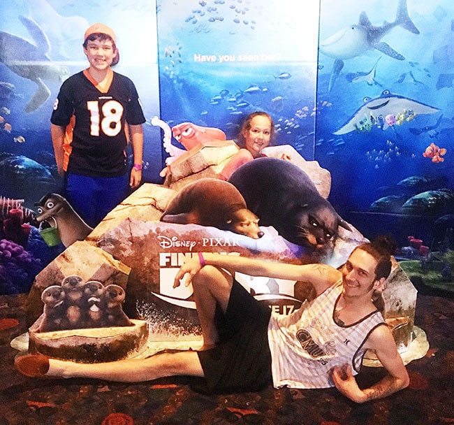 My funny kids posing for a pic at the Finding Dory display at our local theater.