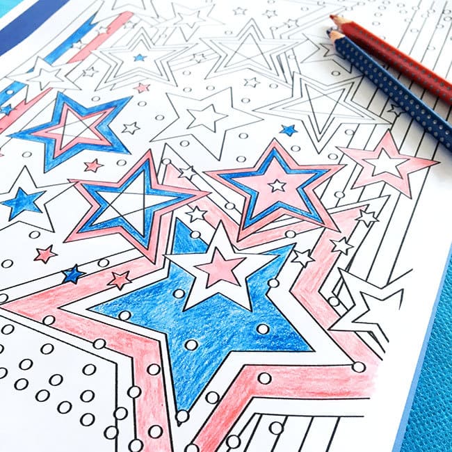 Coloring stars and stripes - coloring page designed by Jen Goode