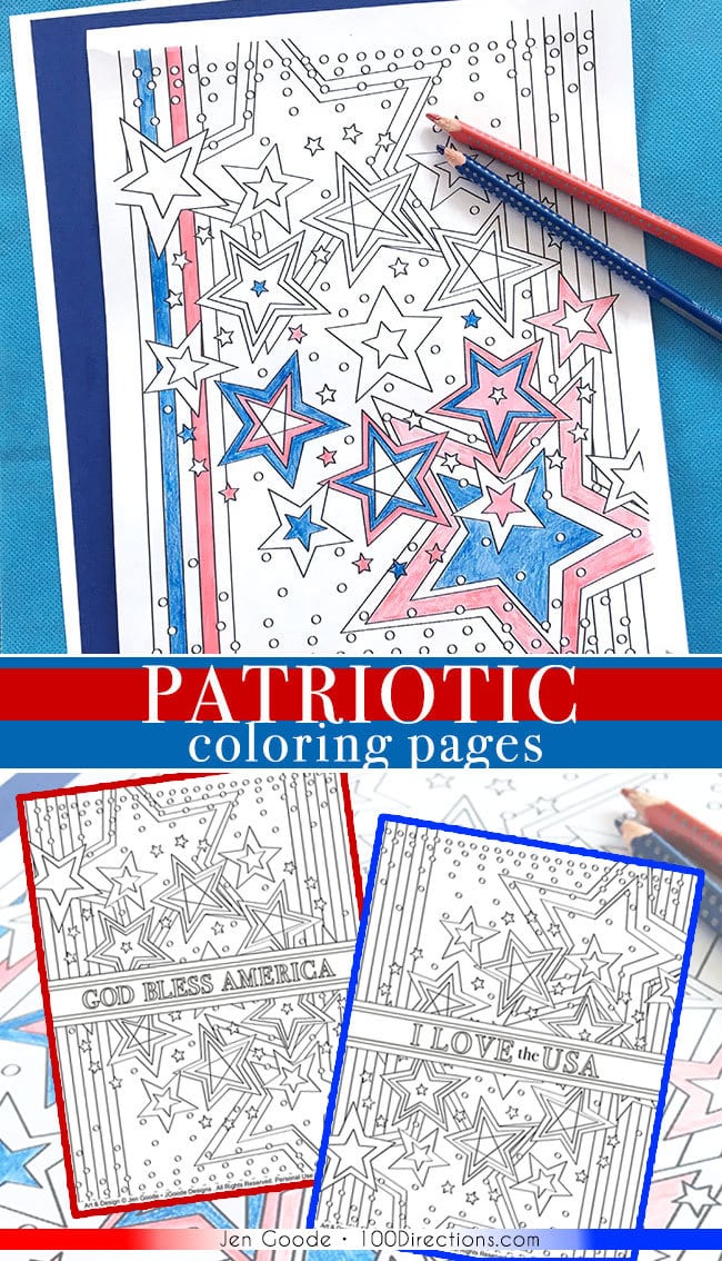 Patriotic coloring page designed by Jen Goode