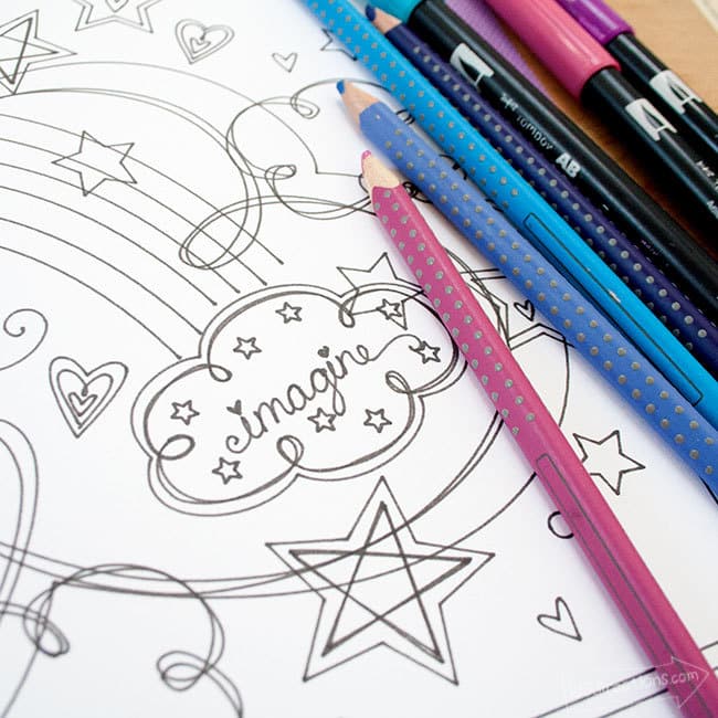Dream coloring page word art details by Jen Goode
