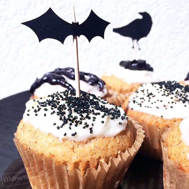 Bat and Raven Halloween Cupcake Toppers