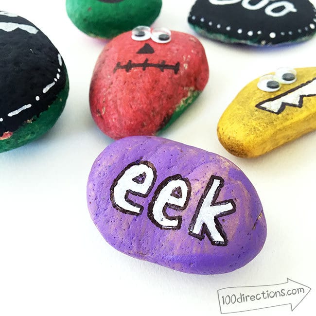 DIY Halloween word art painted rocks