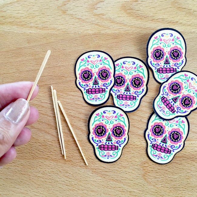 Materials to make sugar skull cupcake toppers