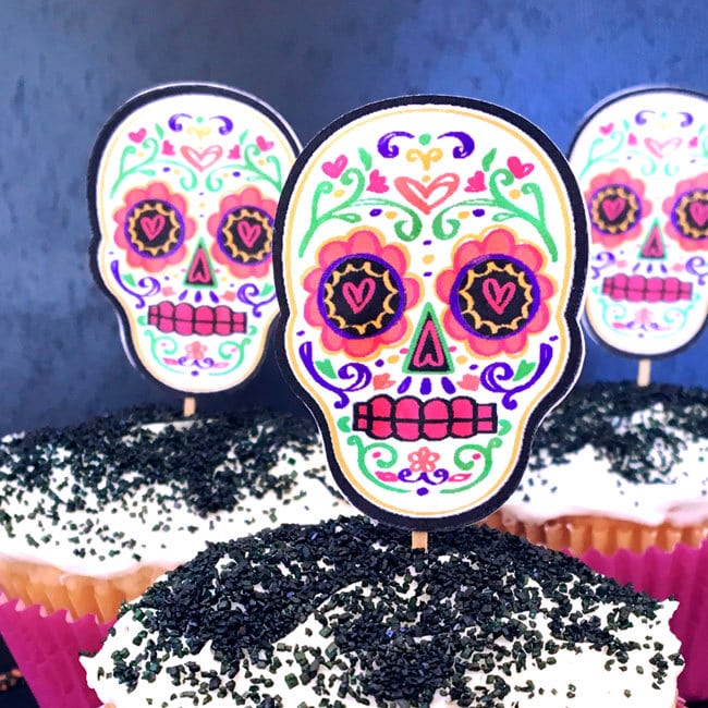DIY Sugar Skull cupcake toppers designed by Jen Goode