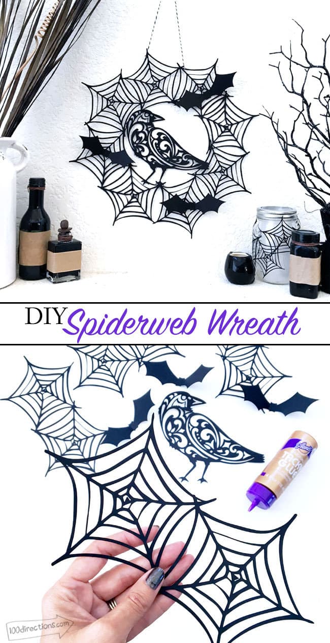 DIY Spiderweb wreath created with Cricut and designed by Jen Goode