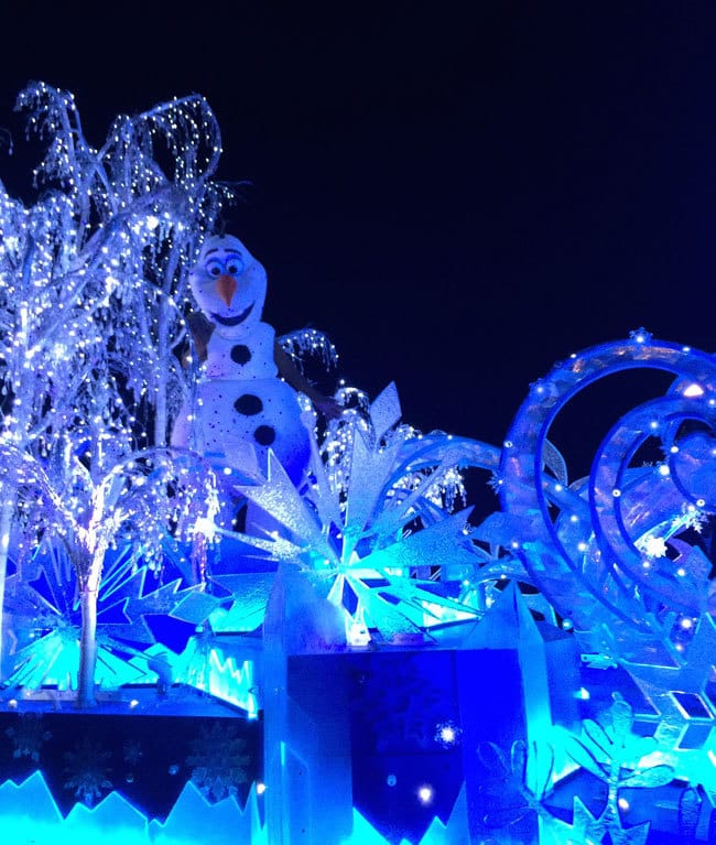 Hello Olaf - during the Paint the Night parade at Disneyland at Christmas