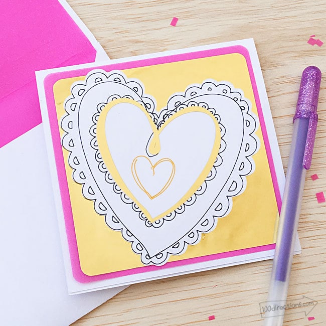 Fancy foil heart card made with Cricut and designed by Jen Goode