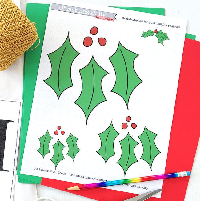 Paper Holly Printable Template