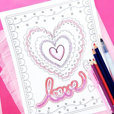 Love coloring page for Valentine's Day created with Cricut and designed by Jen Goode