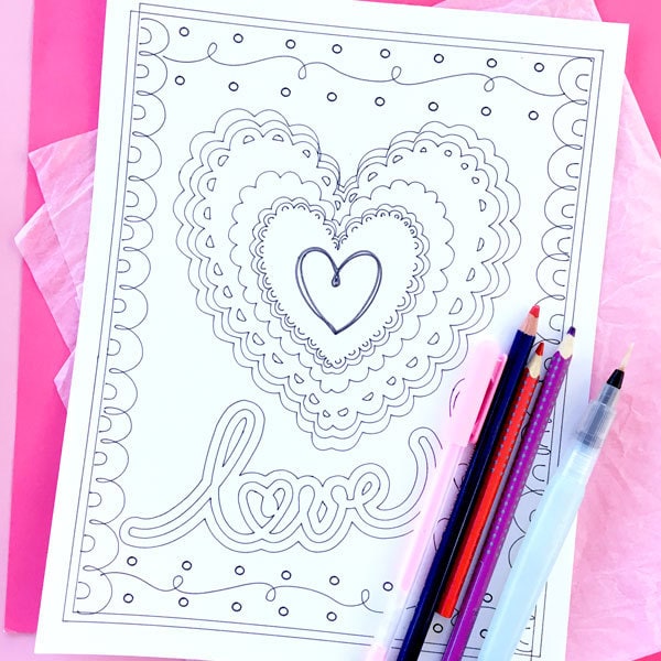 Love coloring page for Valentine's Day created with Cricut and designed by Jen Goode