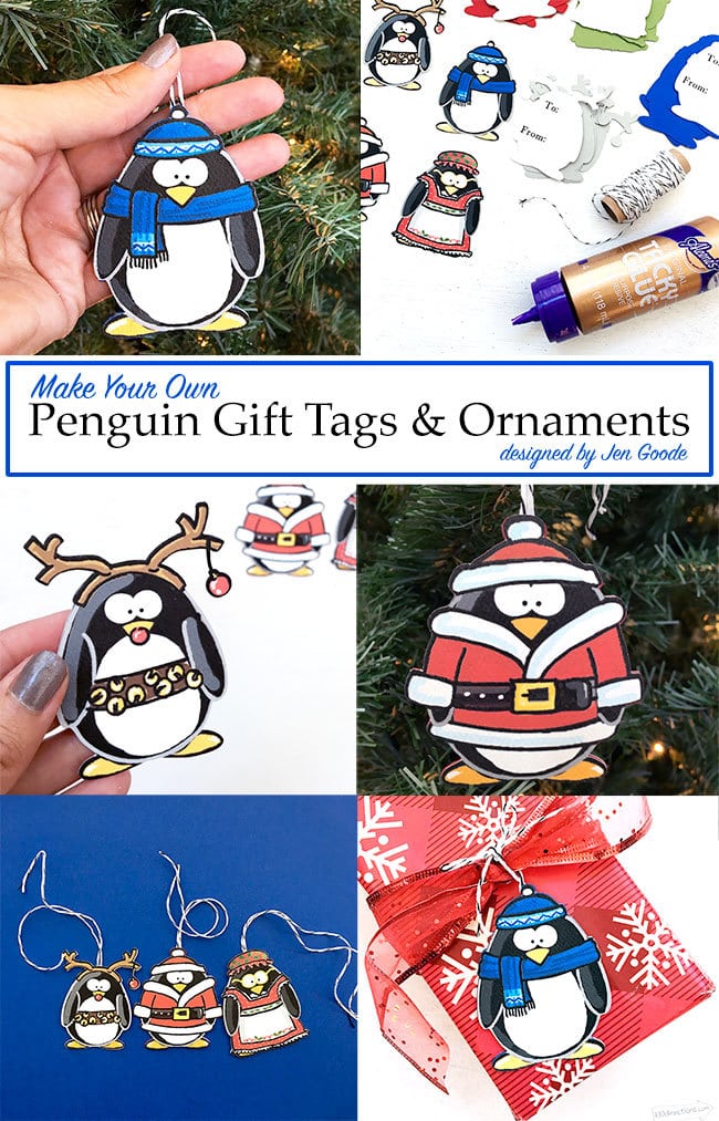 DIY Penguin Gift Tag Ornaments designed by Jen Goode