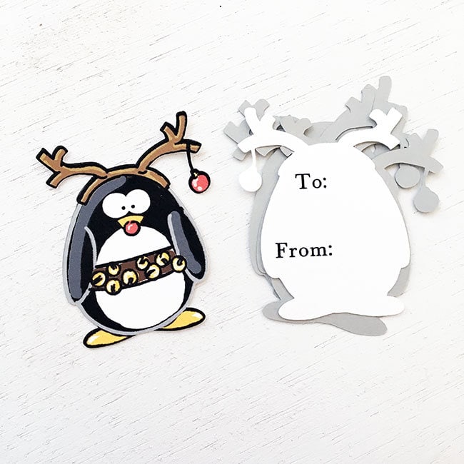 Cute reindeer penguin gift tag DIY by Jen Goode