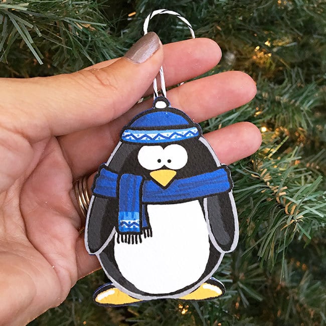 DIY penguin gift tag ornament made with Cricut designed by Jen Goode