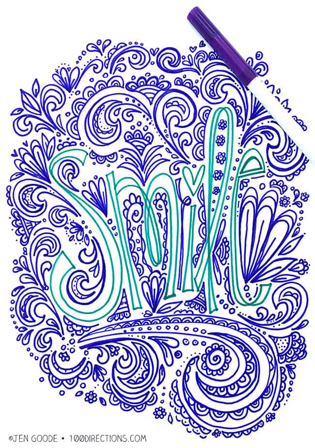 Smile Word Art Coloring page by Jen Goode