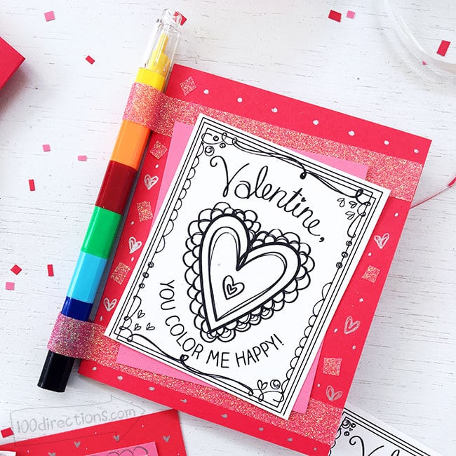 Coloring Valentine Card with multi-crayon by Jen Goode