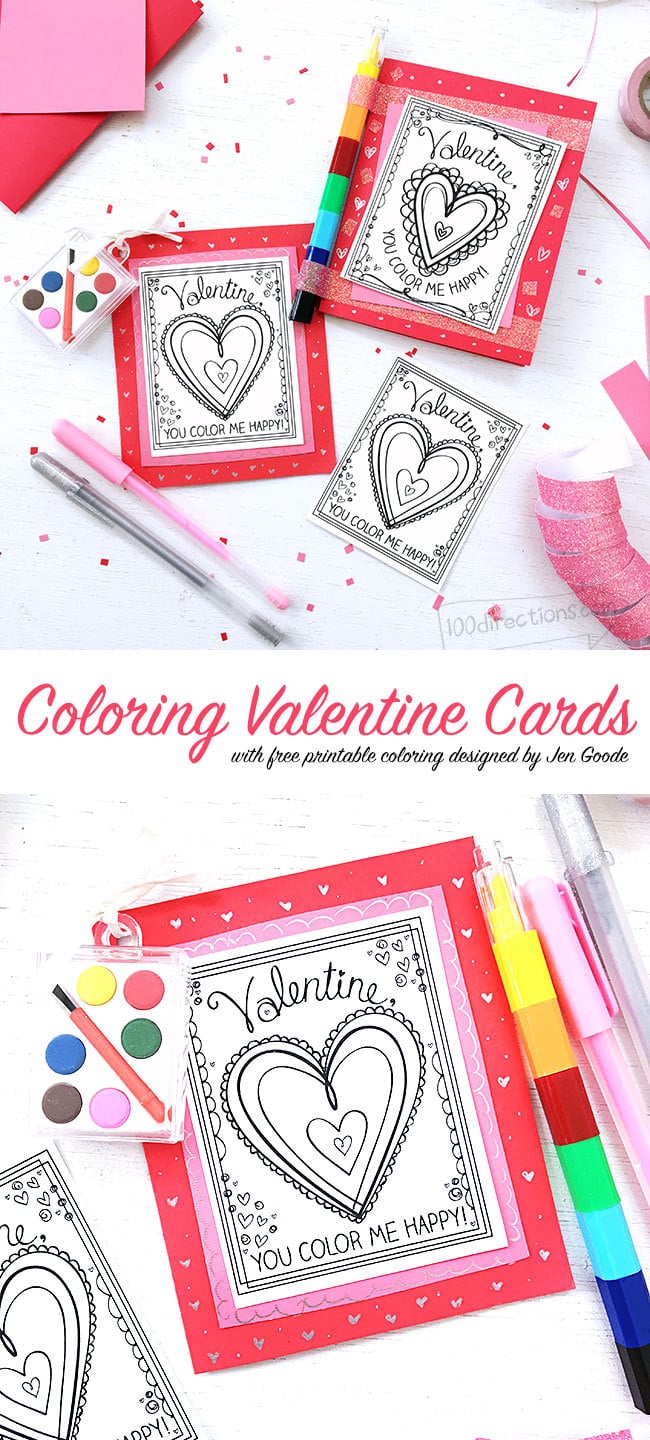 Make your own coloring Valentine Cards - designed by Jen Goode