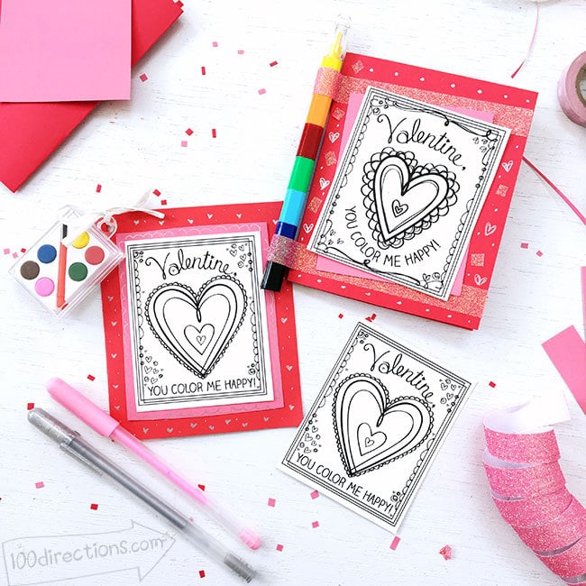 Coloring Valentine Cards Printable by Jen Goode