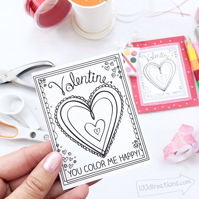 Mini coloring page printable for Valentine's Day by Jen Goode