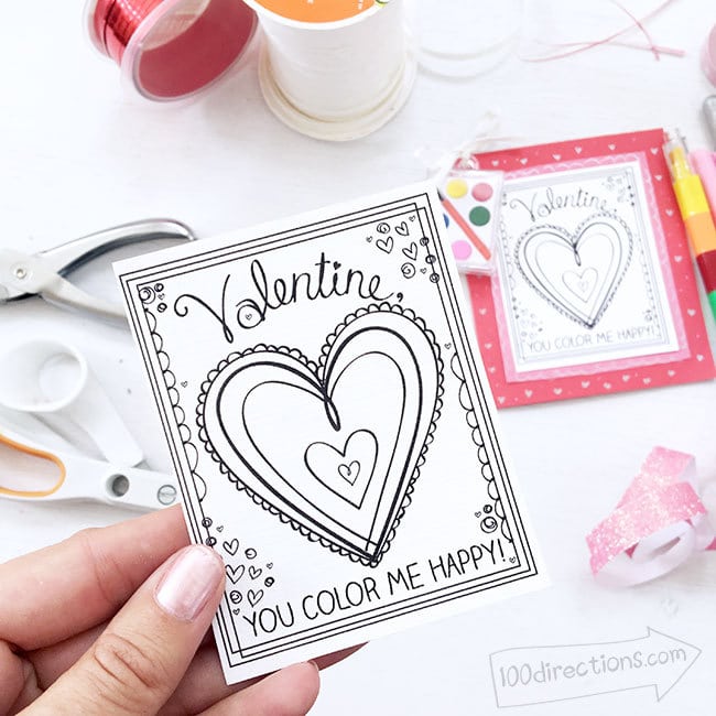 Cute Coloring Valentine Cards 100 Directions