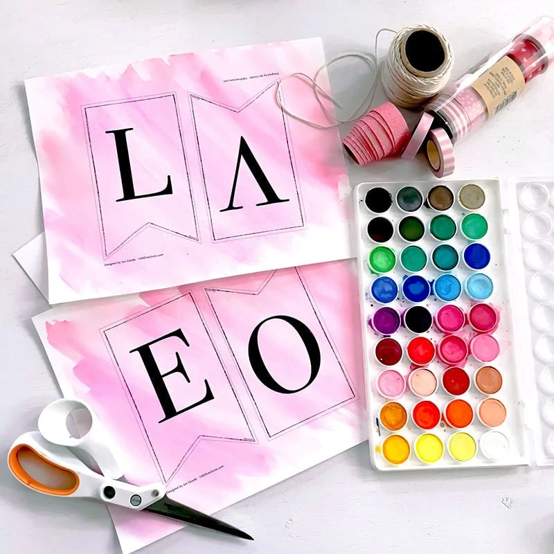 Supplies to make your own quick and easy LOVE banner for Valentine's Day
