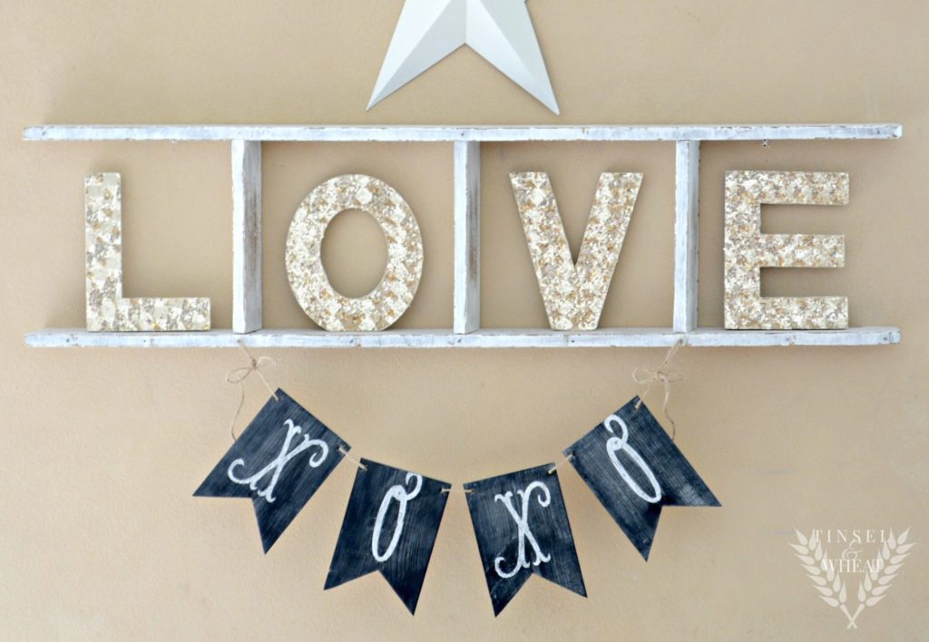 DIY lighted Love Sign from Tinsel and Wheat