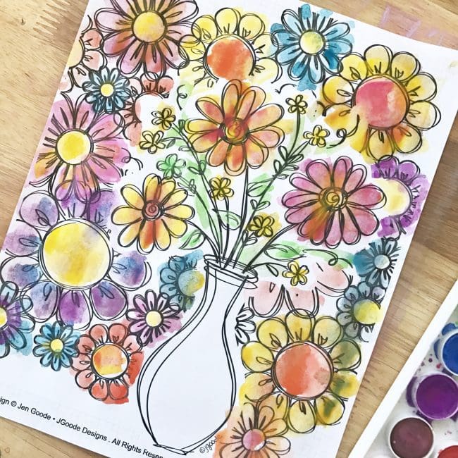 Make watercolor art with spring printable