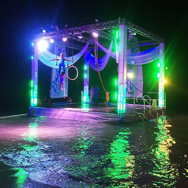 Over the water night show at Beaches Resorts in Negril, Jamaica 