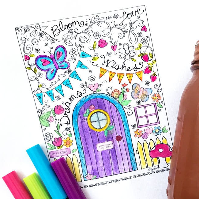 Fairy Garden Coloring Page by Jen Goode