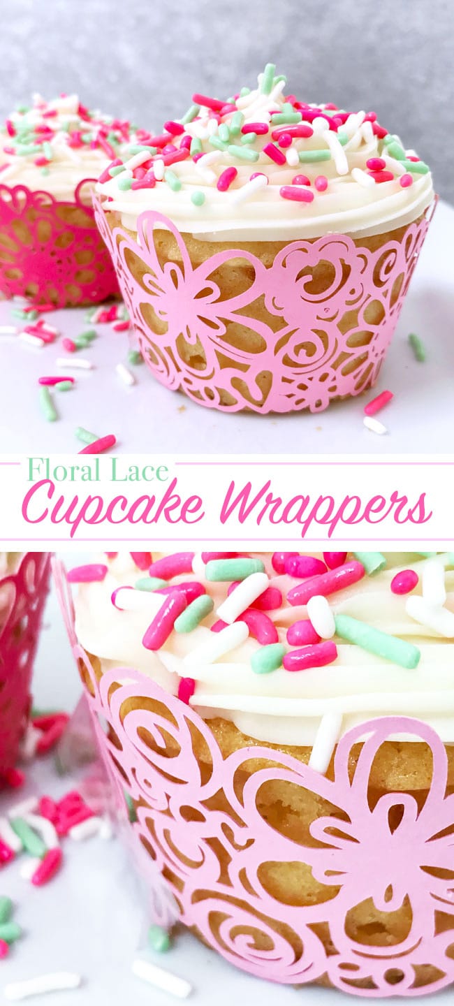 Floral lace cupcake wrapper made with Cricut and designed by Jen Goode