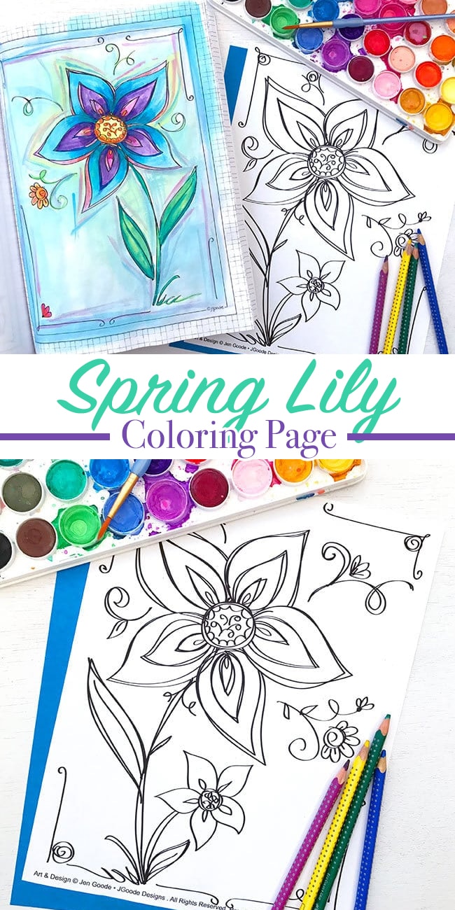 Spring lily coloring page by Jen Goode