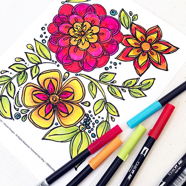 Cinco de Mayo inspired flower coloring page designed by Jen Goode