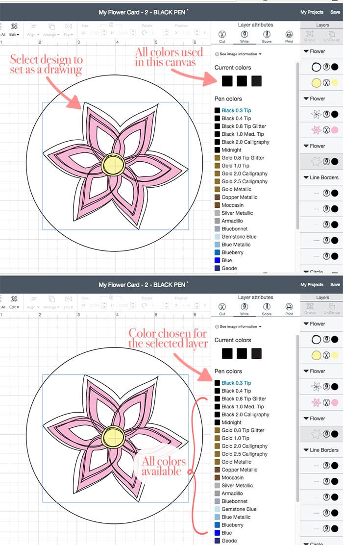 Writing palette options in Cricut Design Space