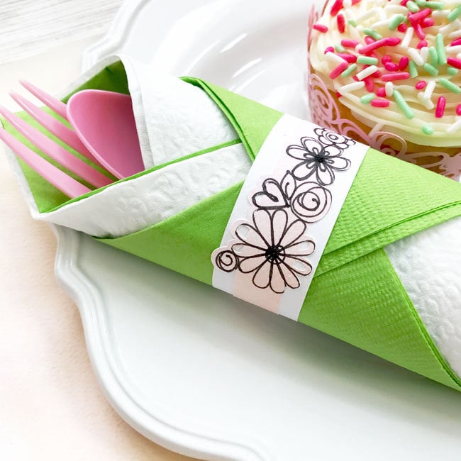 Floral art napkin ring made with Cricut designed by Jen Goode
