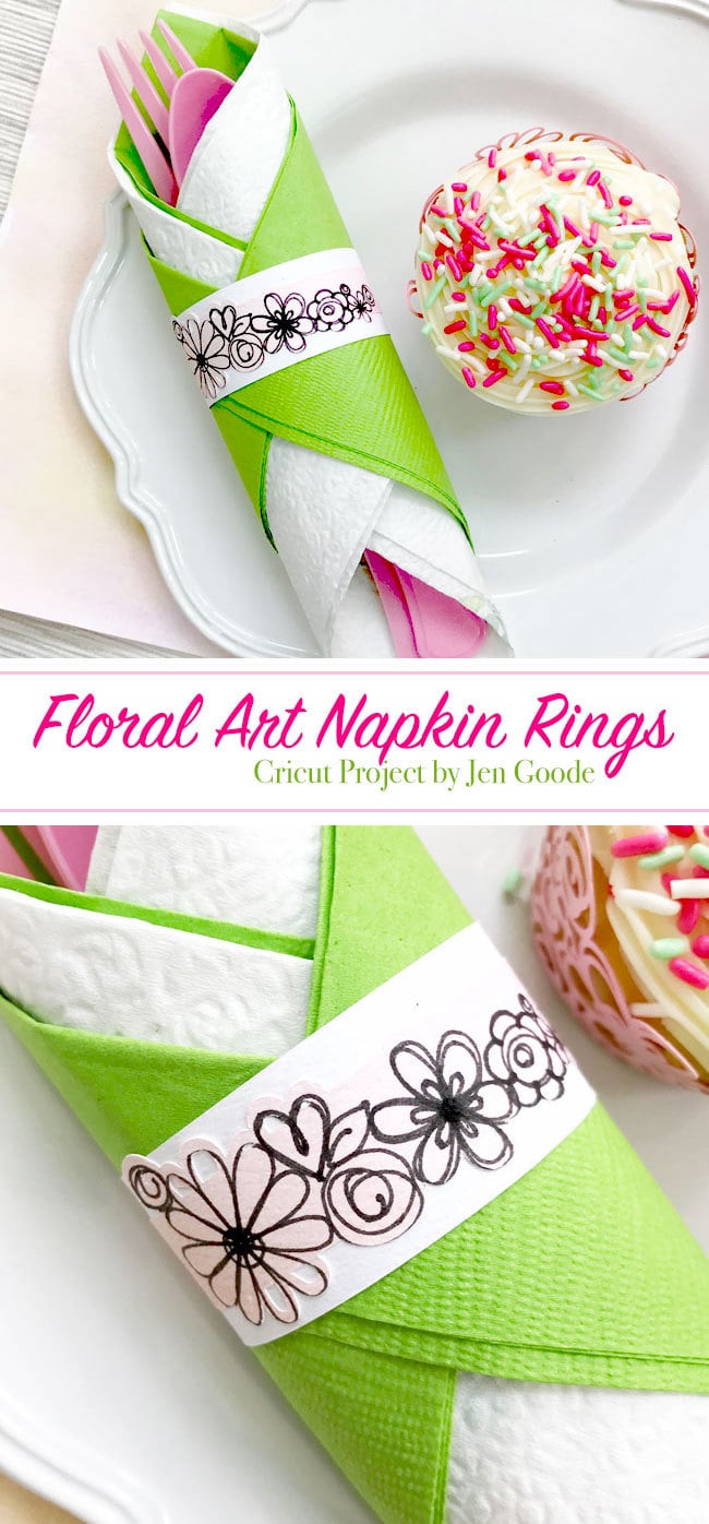 Floral art napkin ring made with Cricut designed by Jen Goode