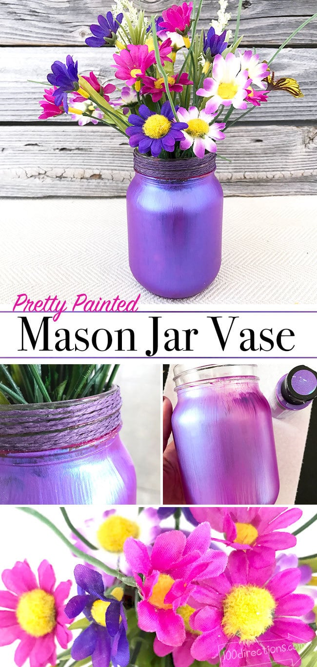 Pretty Painted Mason Jar Vase