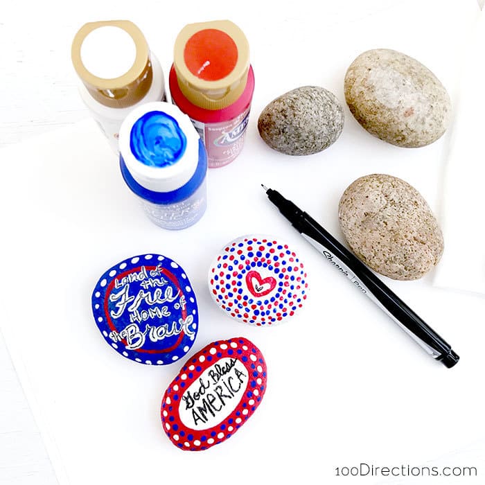 Create different designs - have fun making your own patriotic painted rocks