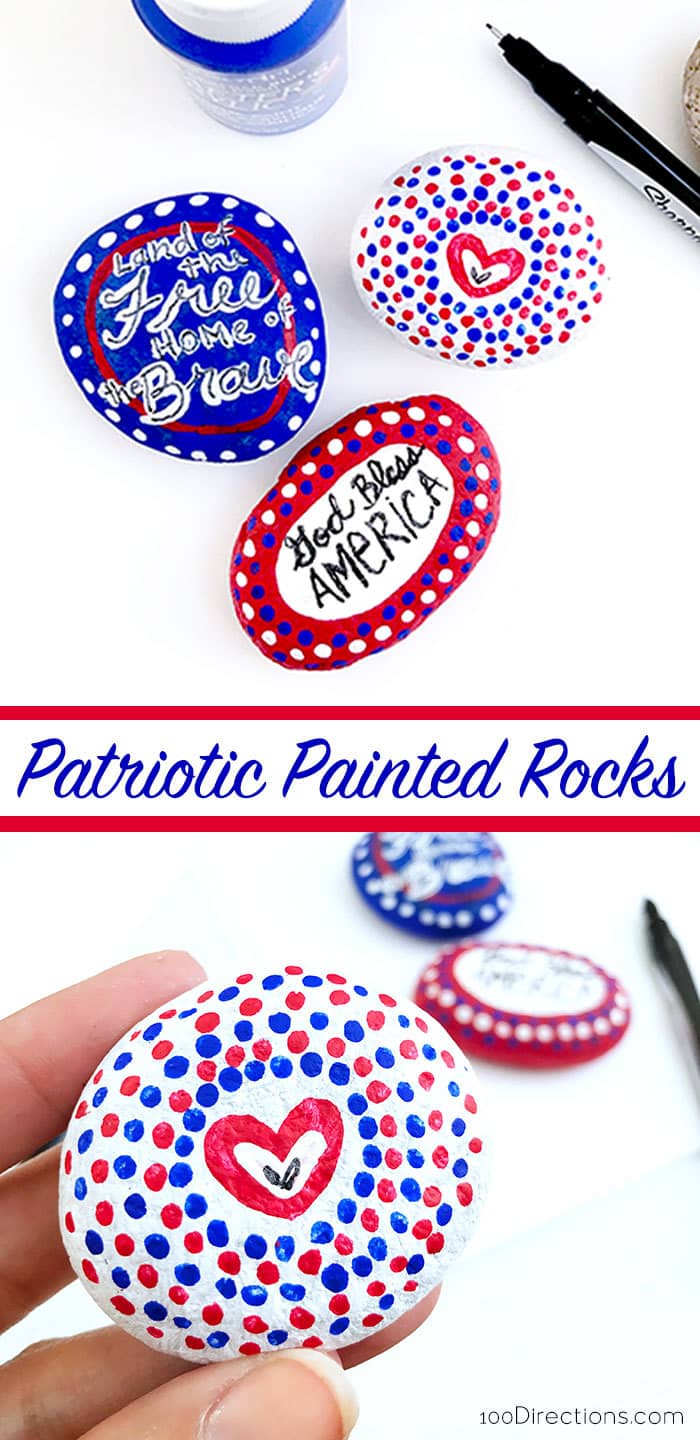 DIY Quick Patriotic Painted Rocks - designed by Jen Goode