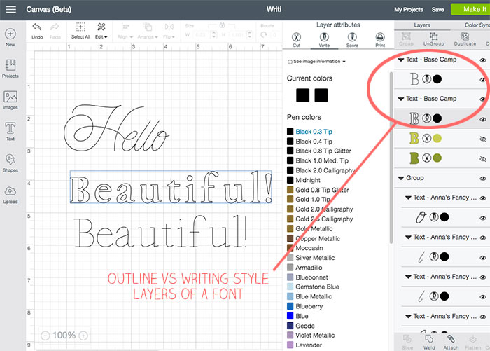 Outline fonts vs writing style fonts with your Cricut and Cricut Design Space