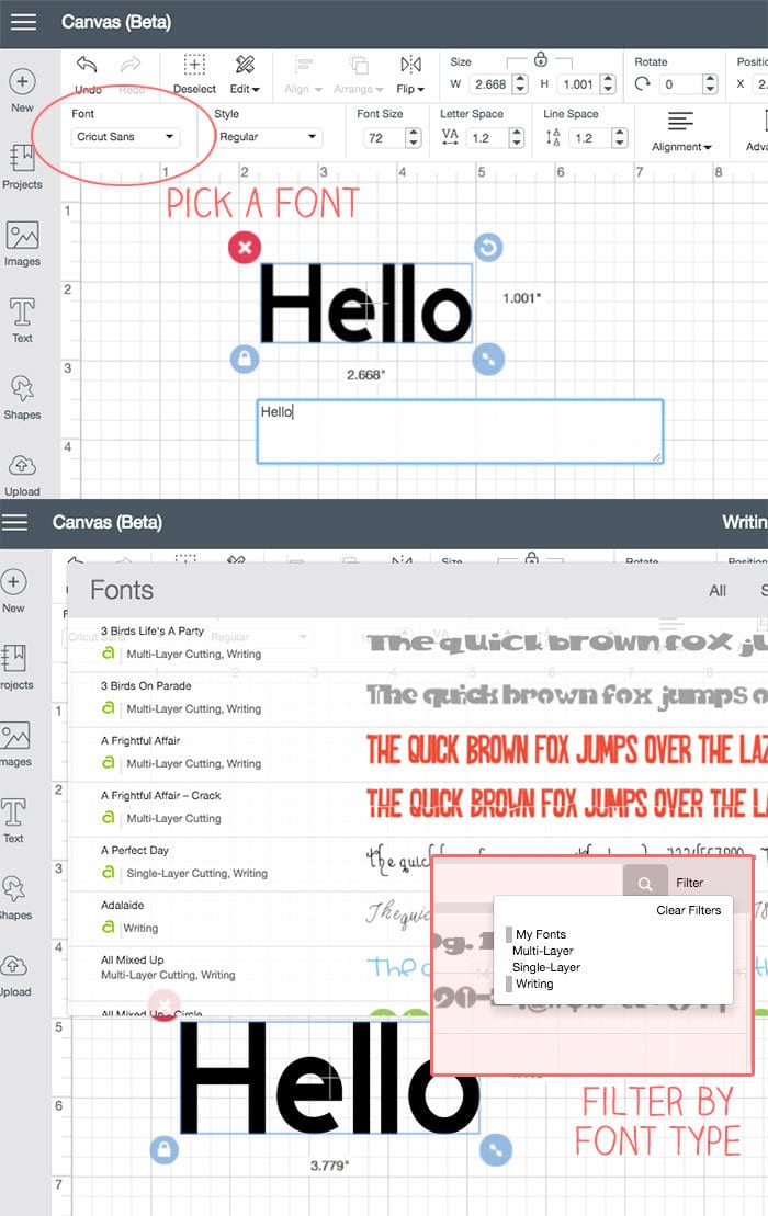 Choose your font to use with Cricut Design Space
