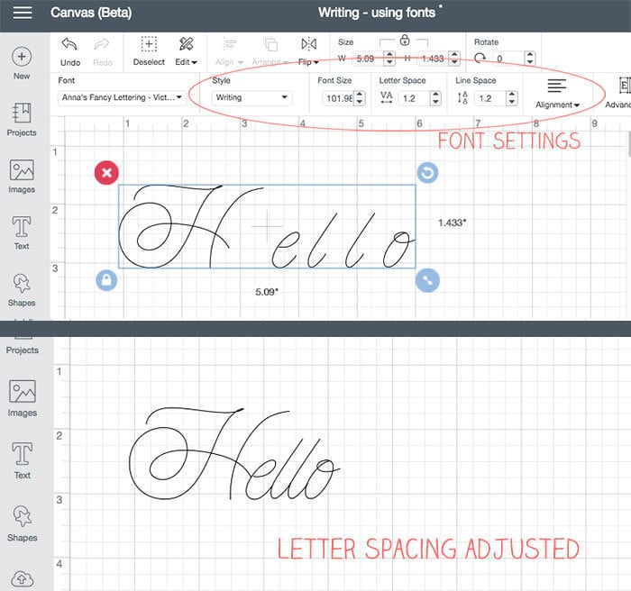 Font setting in Cricut Design Space